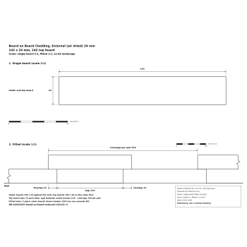 Air Dried Oak Board on Board External Cladding profile drawing 142 x 24 mm
