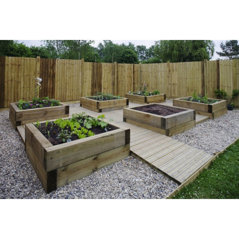 Green Eco Treated Softwood Sleeper Raised Bed Kit Square Buy