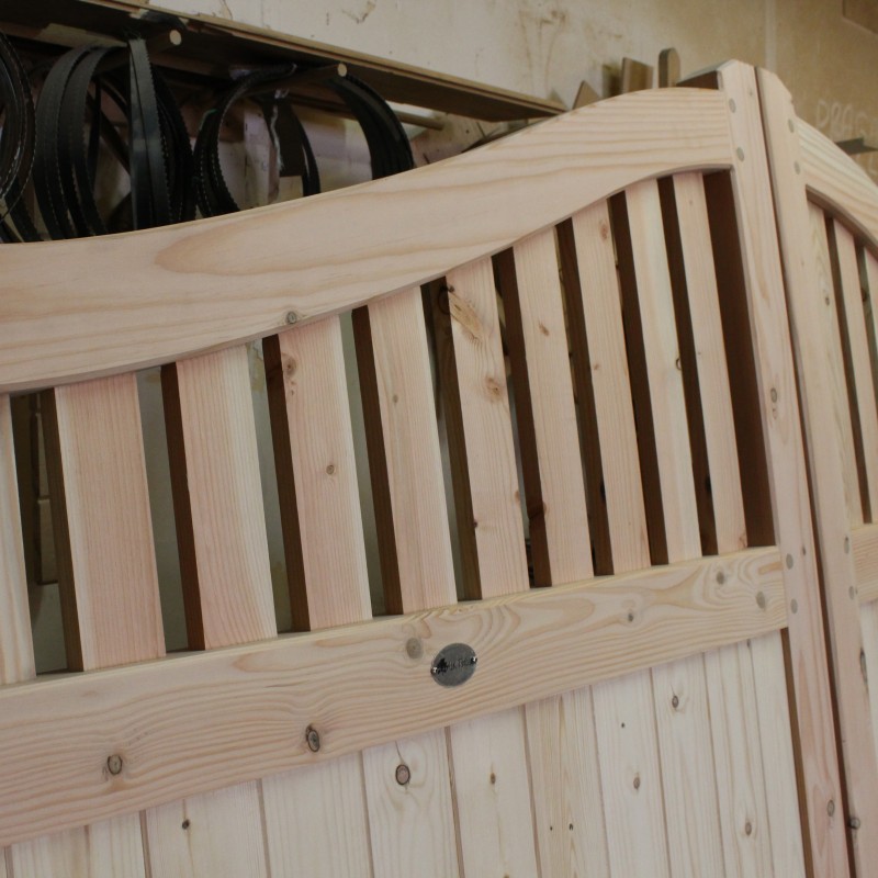 Douglas Fir/English Larch Swan Neck Driveway Gates from UK Timber Ltd.