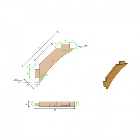 English Larch/Douglas Fir Curved Wind Brace Technical Drawing