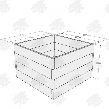 Planed Oak FlowerBed Kit - Square - 1240x1240x760mm - FREE EXPRESS DELIVERY