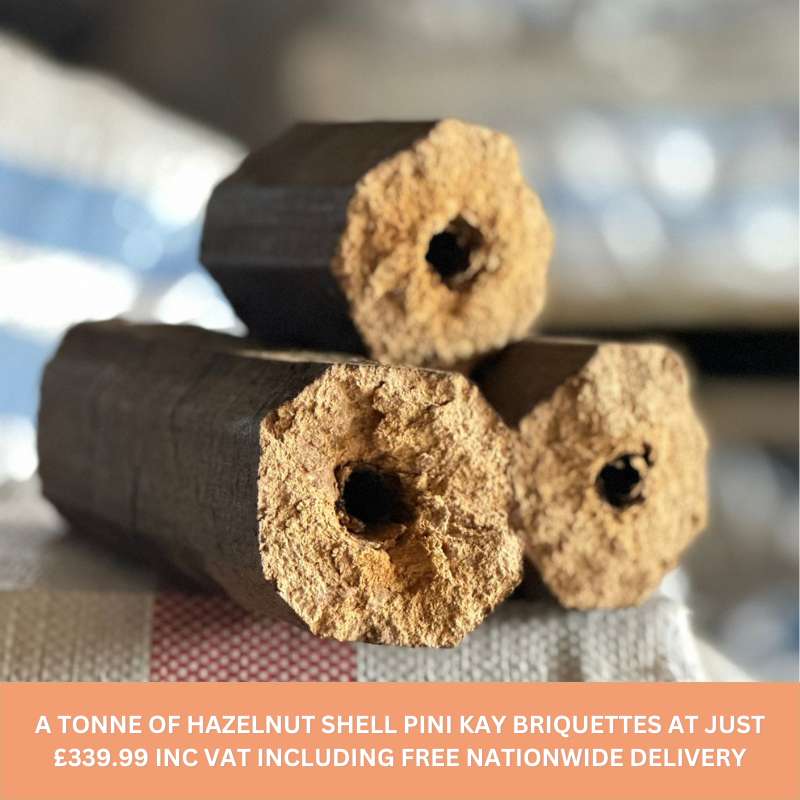 Sacks of BRITEBURN Hazelnut Shell Pini Kay Briquettes - FREE DELIVERY