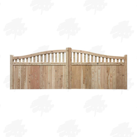 Pair of Solid British Douglas Fir Swan Neck Cottage Style Driveway Gates | Buy Online from the Experts at UK Timber