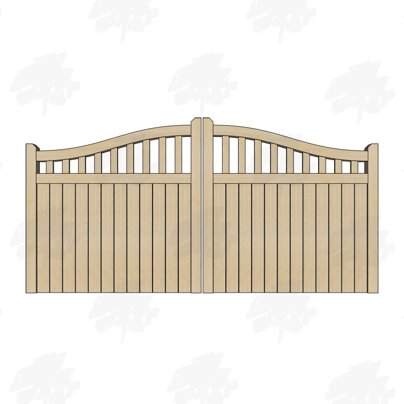 Pair of Solid Larch/Douglas Fir Swan Neck Cottage Style Closeboard Driveway Gates