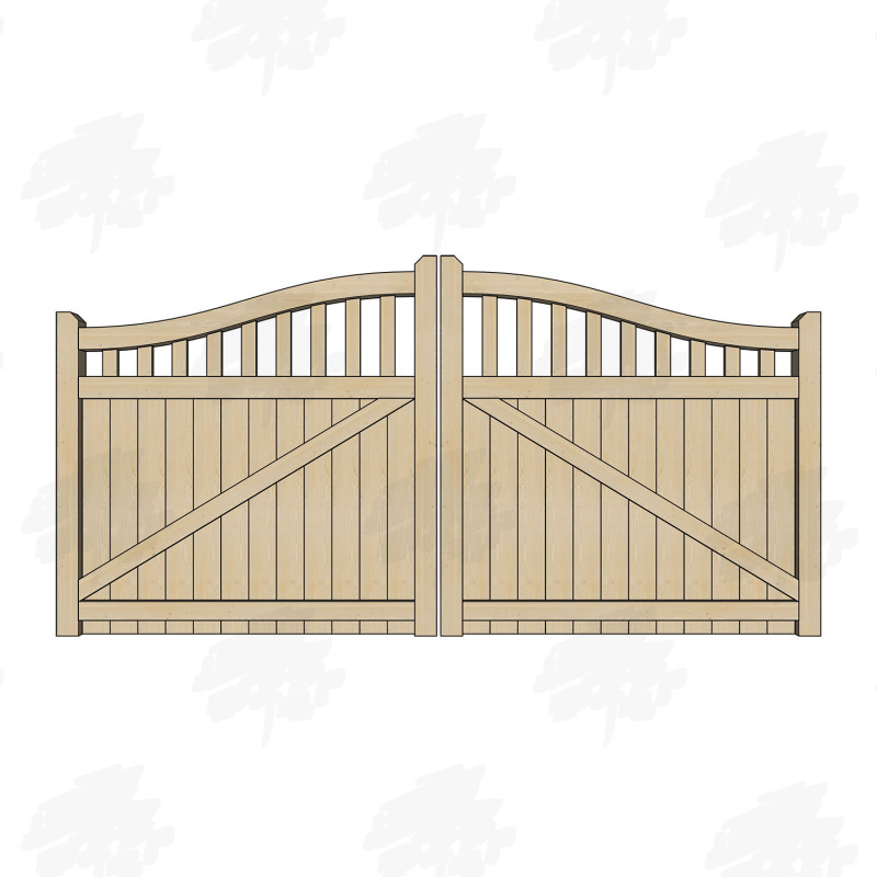 Pair of Solid Larch/Douglas Fir Swan Neck Cottage Style Closeboard Driveway Gates