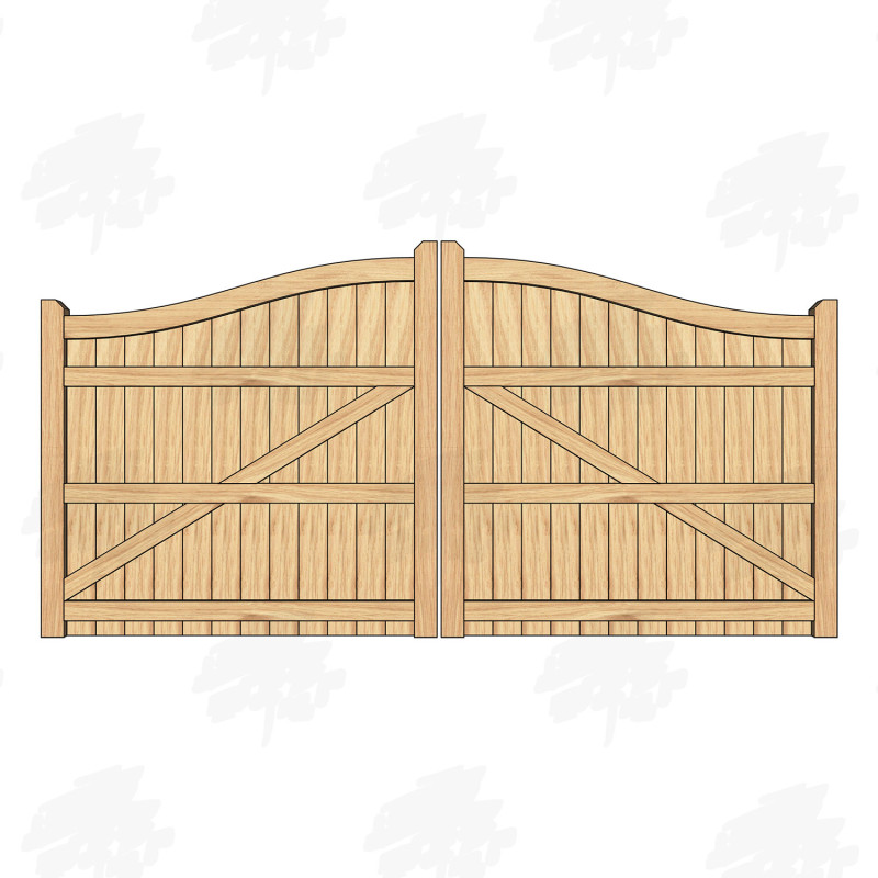 Pair of European Oak Swan Neck Closeboard Driveway Gates