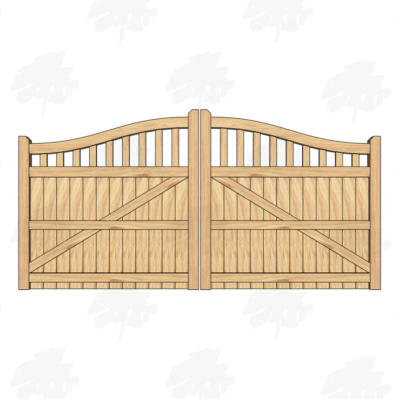Pair of European Oak Swan Neck Cottage Style Driveway Gates