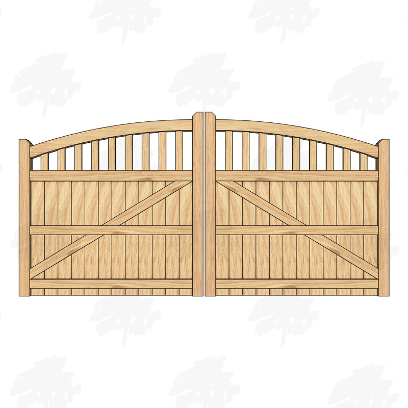 Pair of European Oak Curved Top Cottage Style Driveway Gates