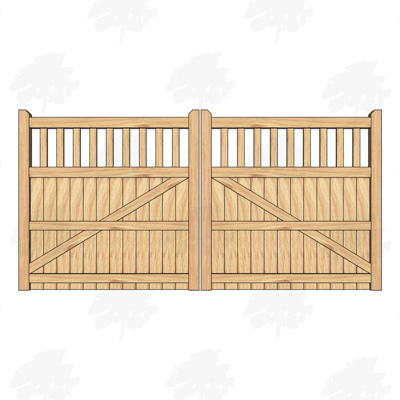 European Oak Flat Top Cottage Style Driveway Gates