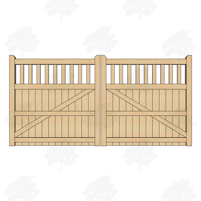 Pair of British Douglas Fir Flat Top Cottage Style Driveway Gates
