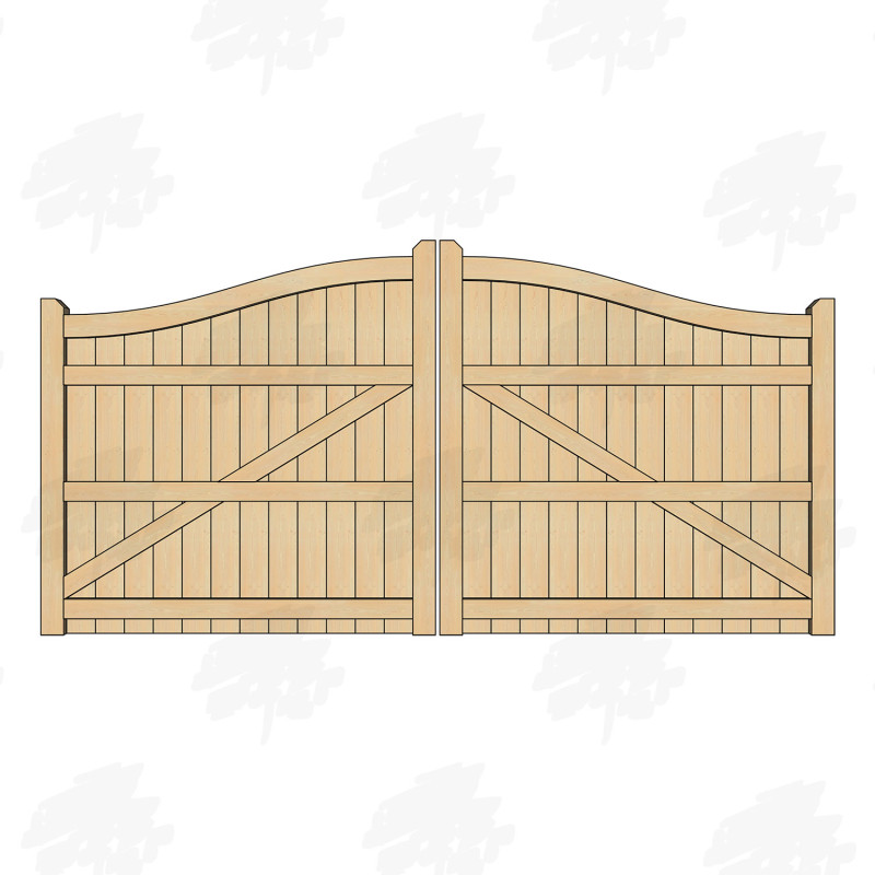 Pair of British Douglas Fir Swan Neck Closed Board Driveway Gates