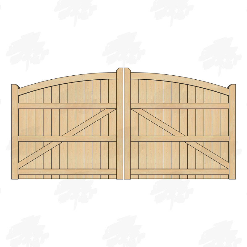 Pair of British Douglas Fir Curved Top Closeboard Driveway Gates