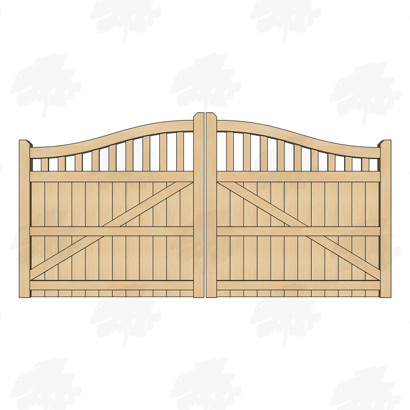 Pair of Solid British Douglas Fir Swan Neck Cottage Style Driveway Gates