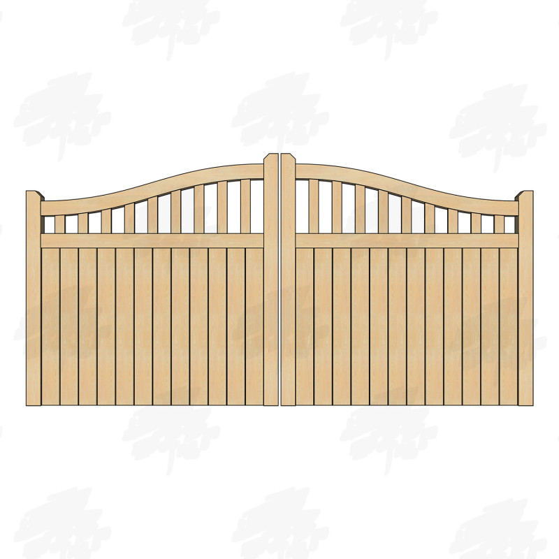 Pair of Solid British Douglas Fir Swan Neck Cottage Style Driveway Gates