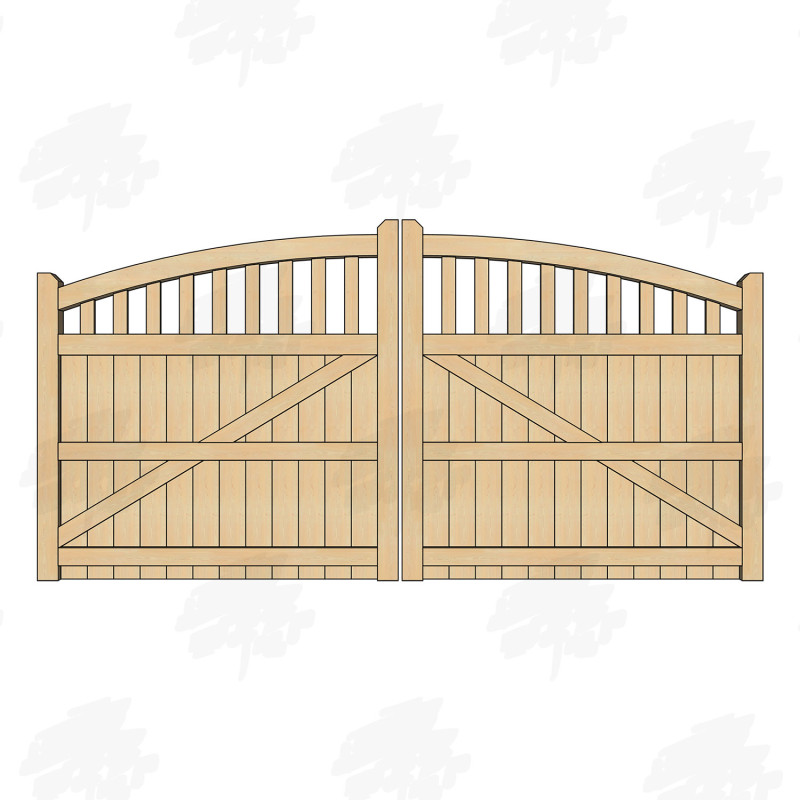 Pair of British Douglas Fir Curved Top Cottage Style Driveway Gates