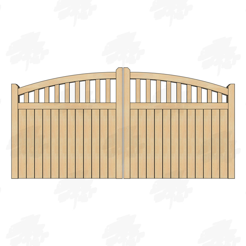 Pair of British Douglas Fir Curved Top Cottage Style Driveway Gates