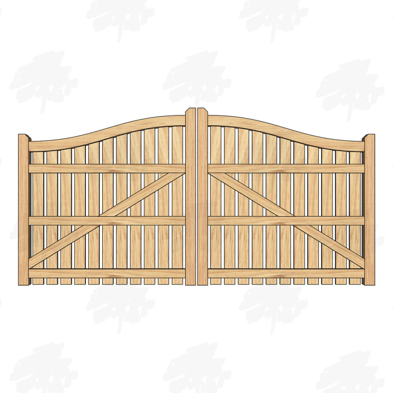 European Oak Swan Neck Palisade Driveway Gates