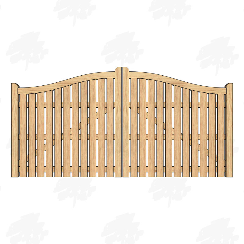Pair of European Oak Swan Neck Palisade Driveway Gates