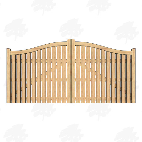 Pair of European Oak Swan Neck Palisade Driveway Gates