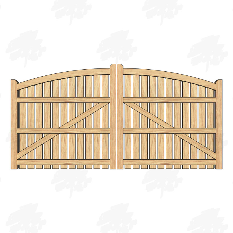 European Oak Curved Top Palisade Driveway Gates