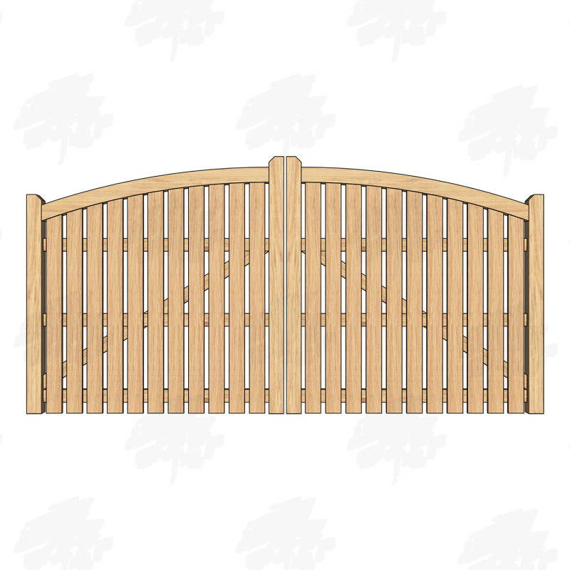 Pair of European Oak Curved Top Palisade Driveway Gates