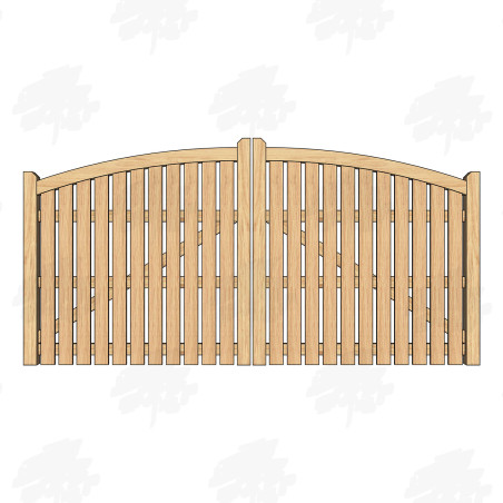 Pair of European Oak Curved Top Palisade Driveway Gates