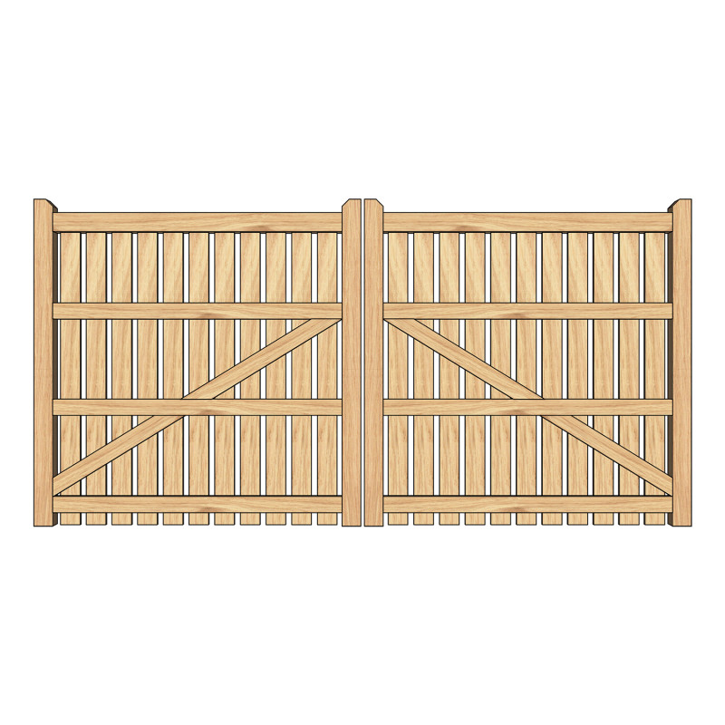 Pair of European Oak Flat Top Palisade Driveway Gates
