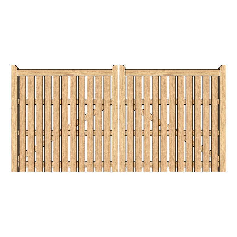 Pair of European Oak Flat Top Palisade Driveway Gates