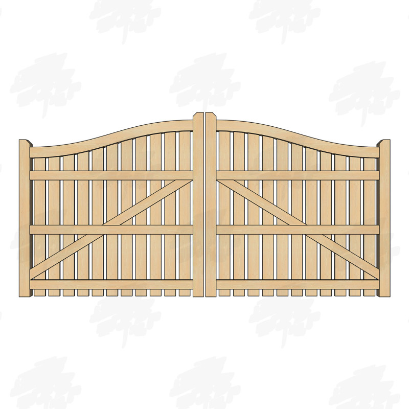 Pair of British Douglas Fir Swan Neck Palisade Driveway Gates