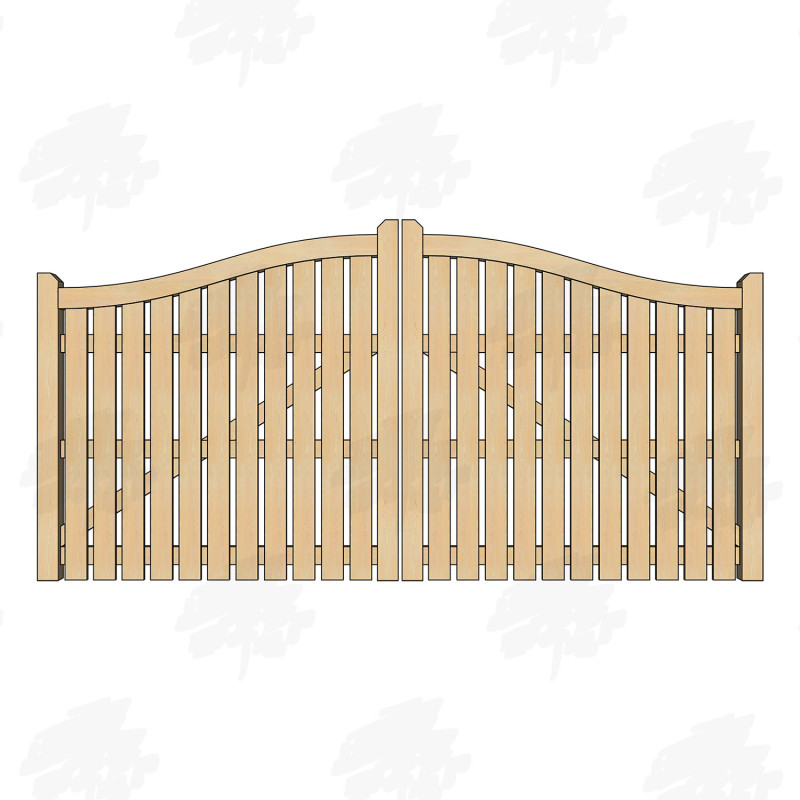 Pair of British Douglas Fir Swan Neck Palisade Driveway Gates