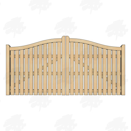Pair of British Douglas Fir Swan Neck Palisade Driveway Gates