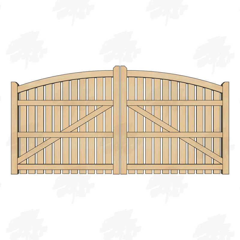 Pair of British Douglas Fir Curved Top Palisade Driveway Gates