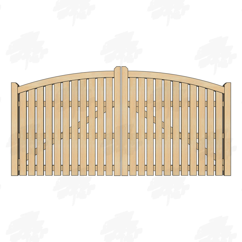 Pair of British Douglas Fir Curved Top Palisade Driveway Gates
