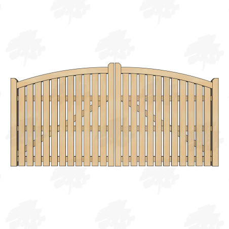 Pair of British Douglas Fir Curved Top Palisade Driveway Gates