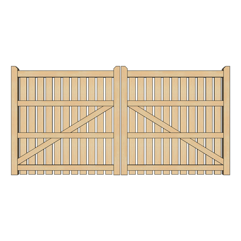 Pair of British Douglas Fir Flat Top Palisade Driveway Gates