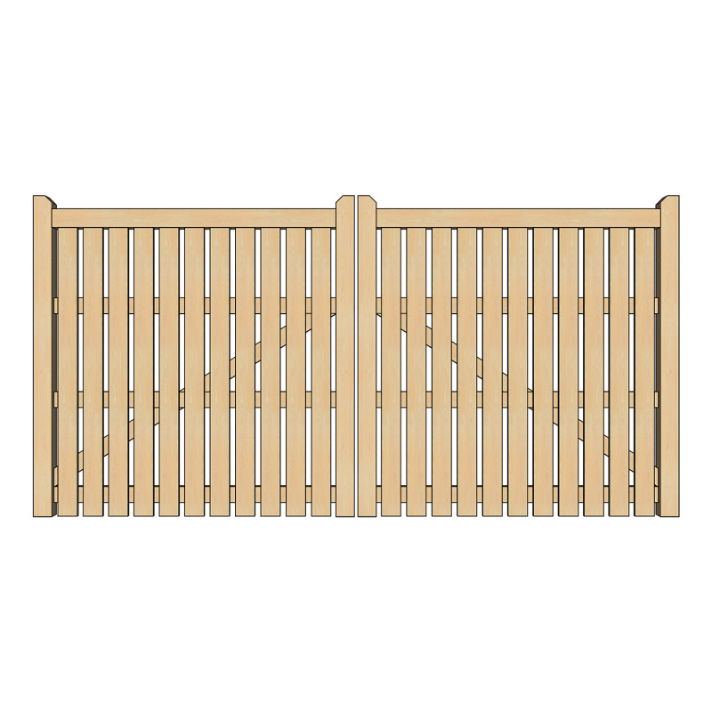 Pair of British Douglas Fir Flat Top Palisade Driveway Gates