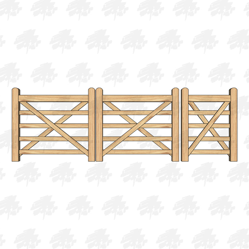 European Oak 5 Bar Gate & Pedestrian Combo
