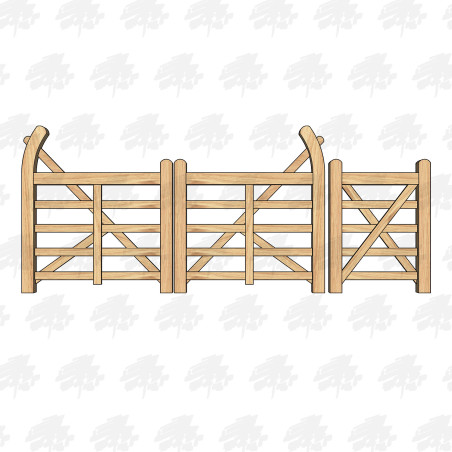 European Oak Curved Heel (Ranch Style) Gate & Pedestrian Combo