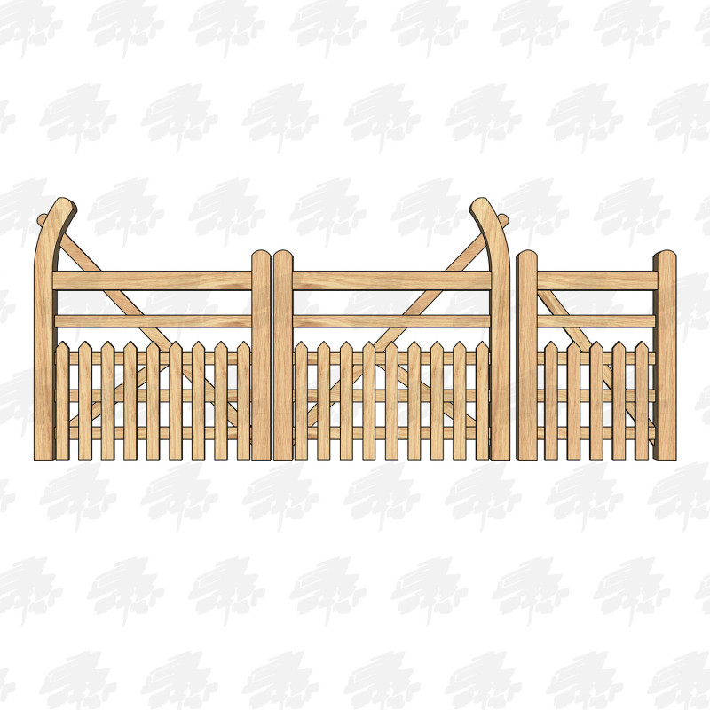 European Oak Curved Heel (Ranch Sytle) Half Paled 5 Bar Double & Pedestrian Gate Combo