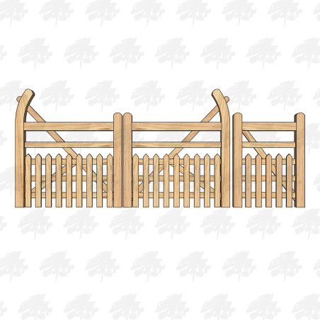 European Oak Curved Heel (Ranch Sytle) Half Paled 5 Bar Double & Pedestrian Gate Combo