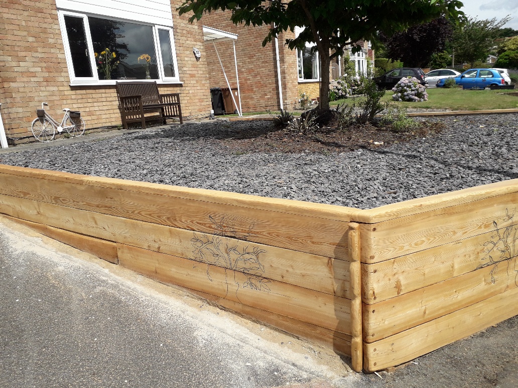 Garden Retaining Wall with Siberian Larch Railway Sleepers