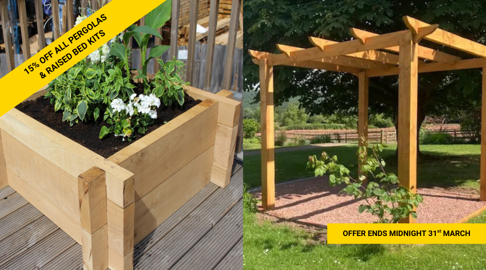 15 OFF PERGOLA AND RAISED BEDS