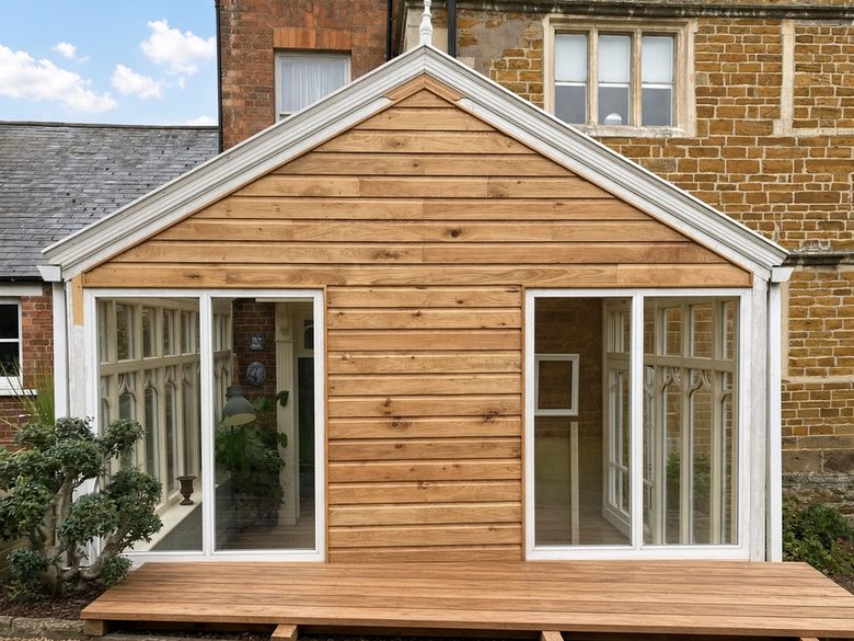 Oak timber cladding on a house extension gable