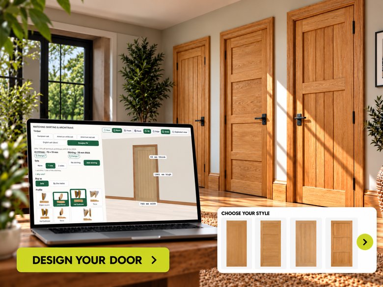 Solid wood doors with matching skirting and architrave sets